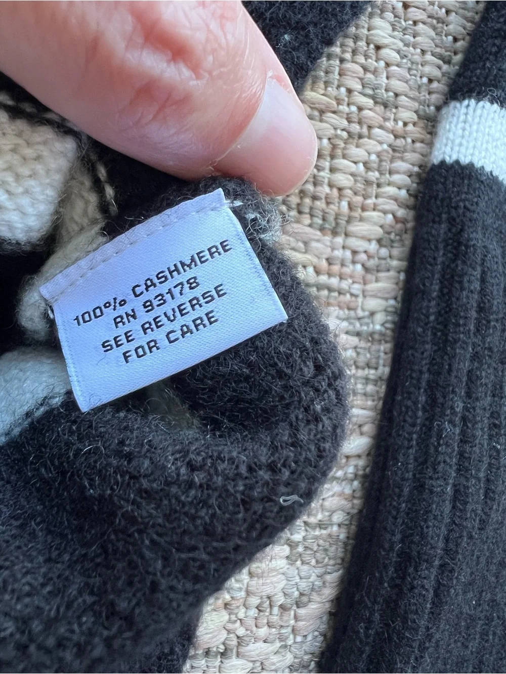 The Cashmere Project 100% Cashmere Sweater Large Black White Striped Turtleneck